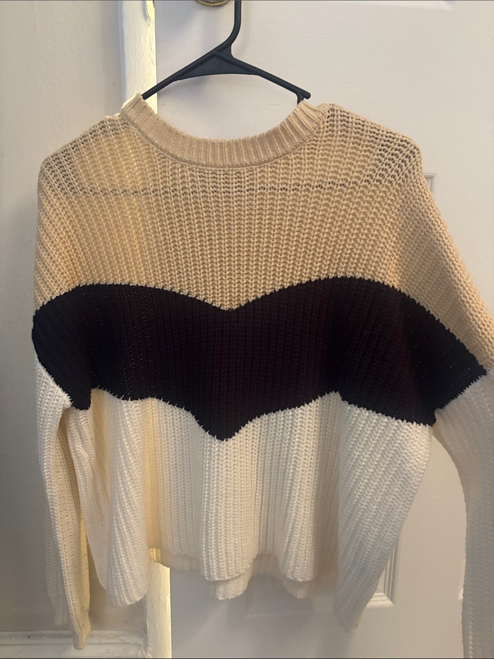 moon & madison Cream, Beige & Black Chevron Knit Sweater